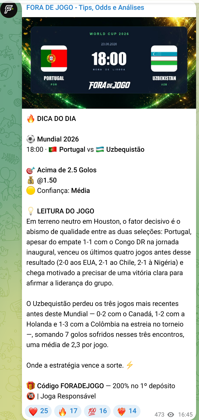 Tip Portugal vs Uzbequistão