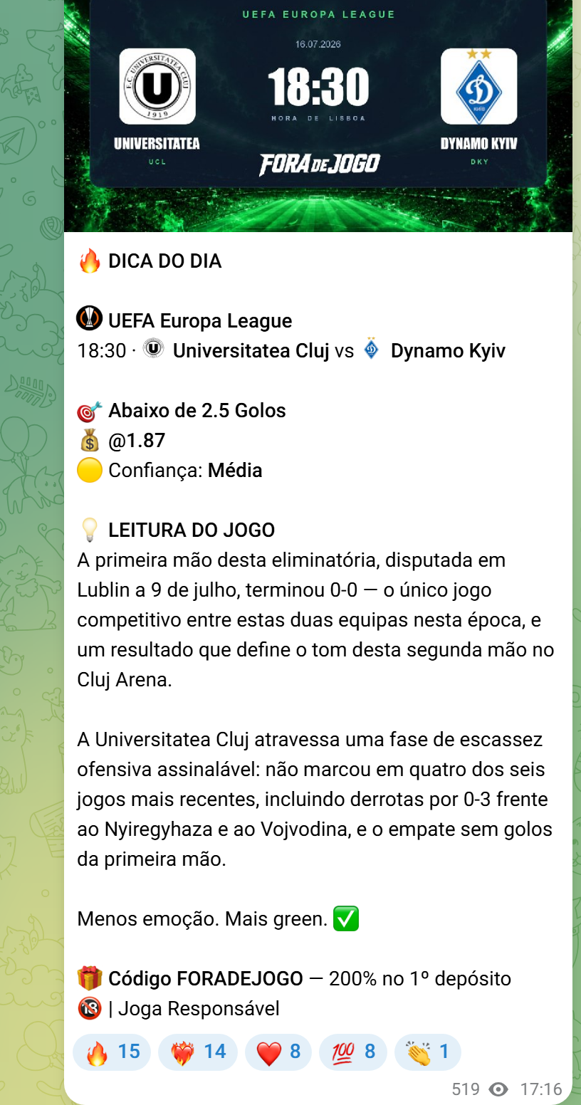 Dica do dia real com análise